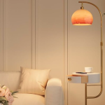 Elegante Caramel Boogvormige Bijzettafel Vloerlamp
