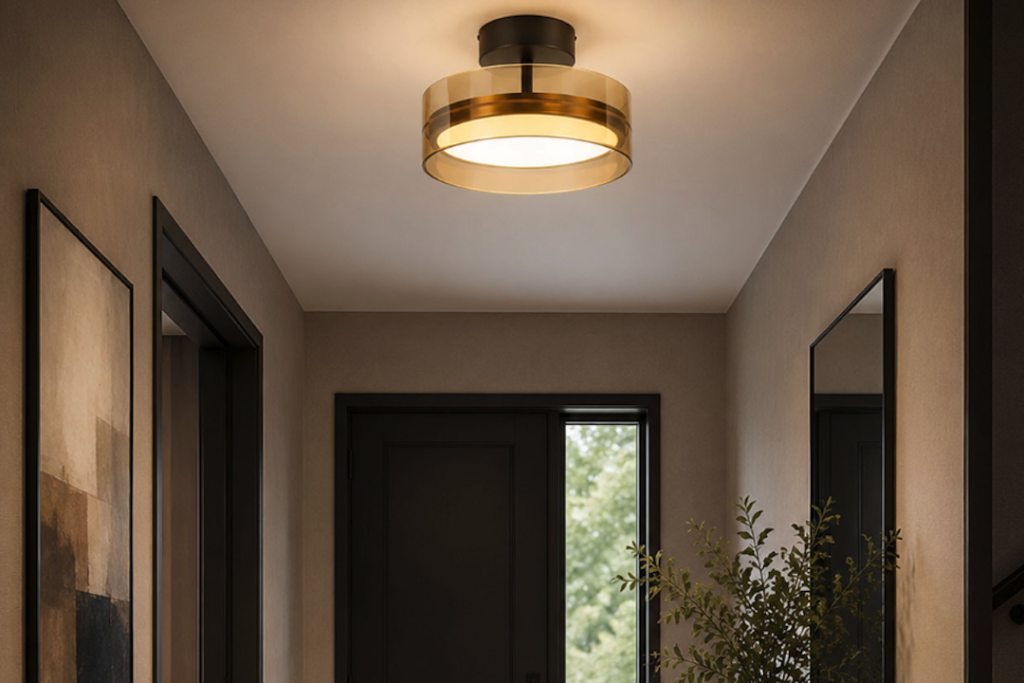 Faceted aged bronze plafondlamp voor stijlvolle gallery wall verlichting